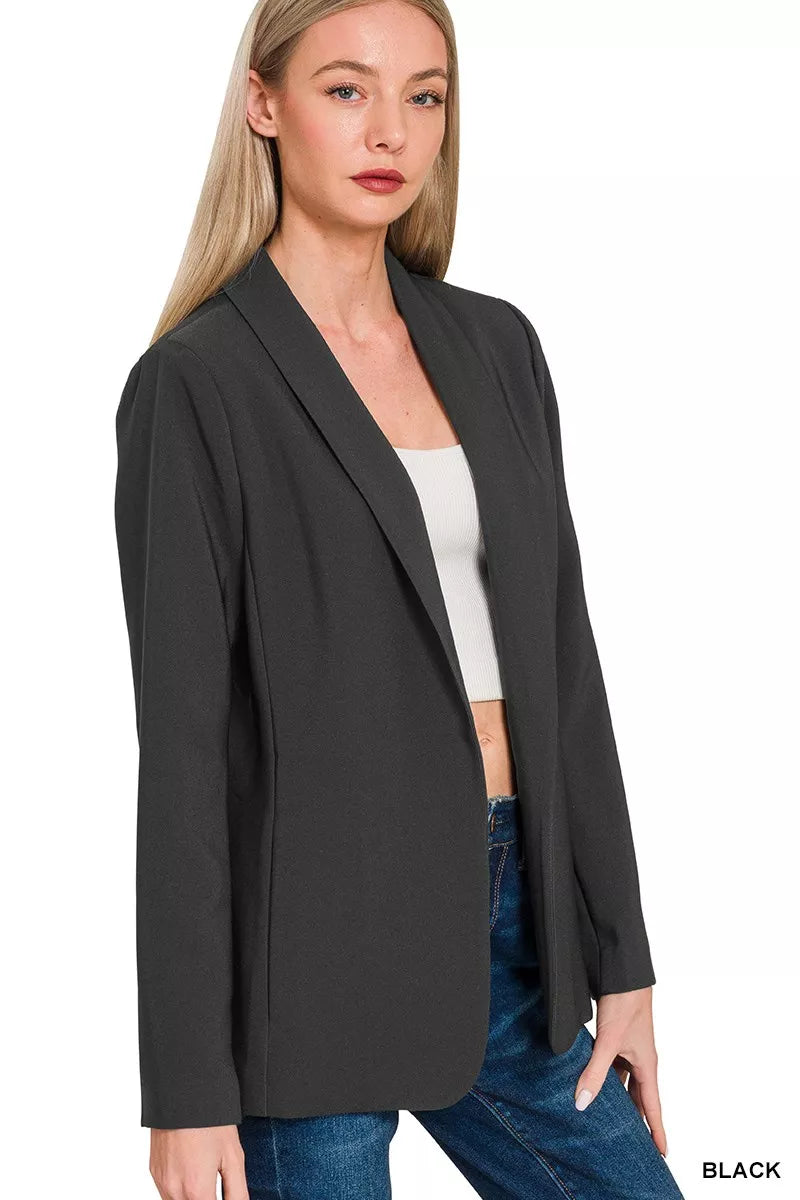 Black Zenana Woven Long Sleeve Blazer With Lining 3