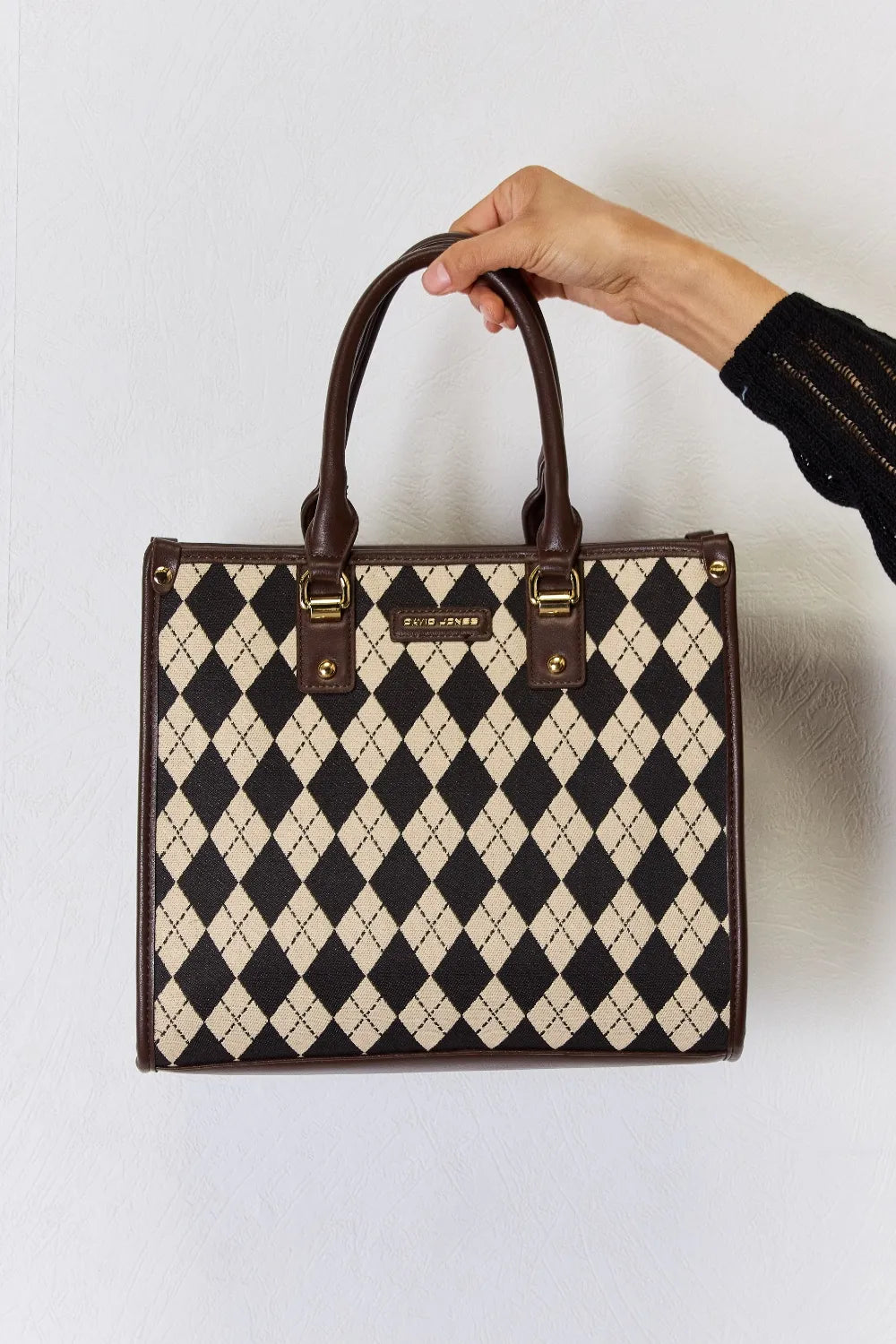 David Jones Argyle Pattern Pu Leather Handbag