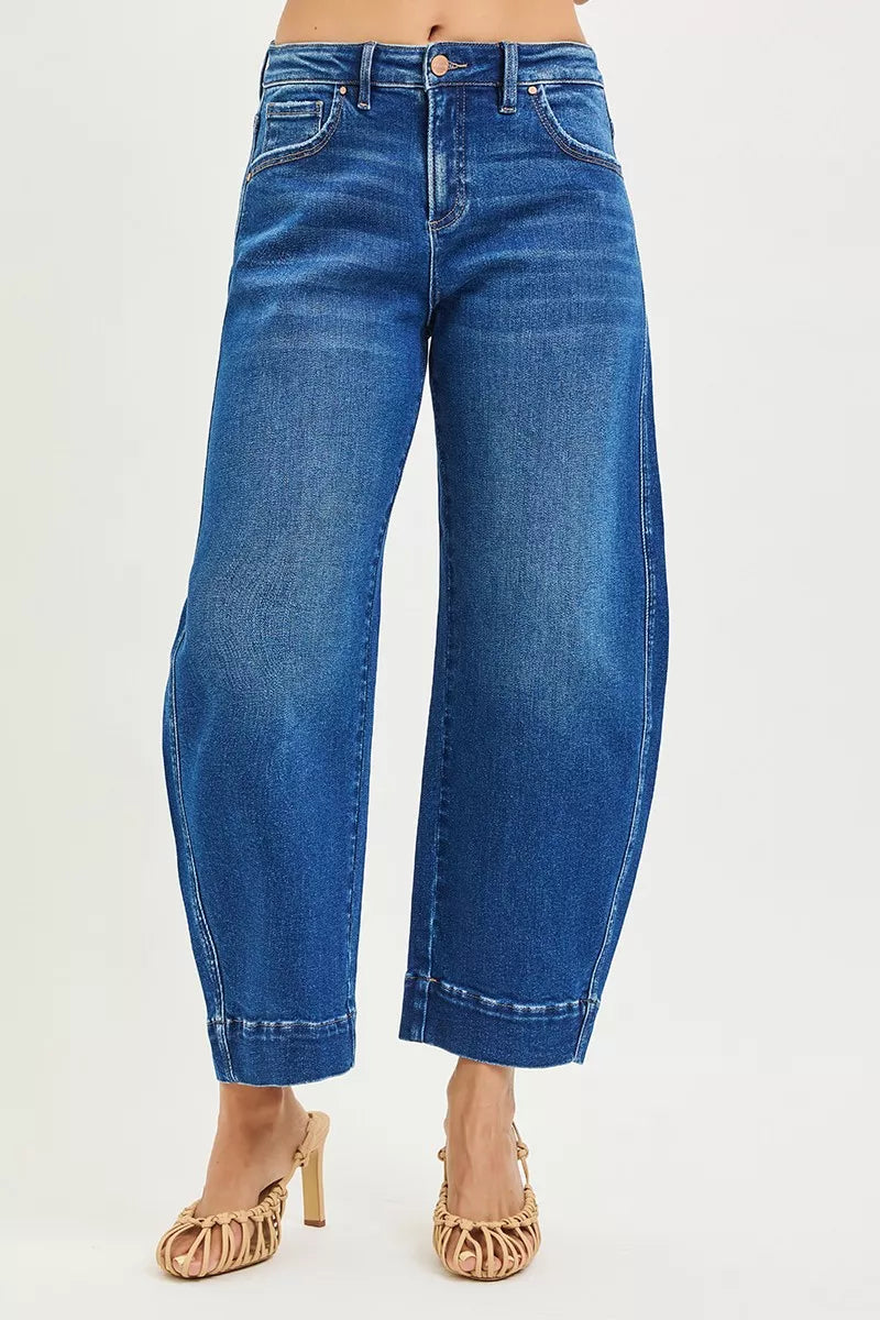 Dark Risen Mid Rise Crop Barrel Jeans