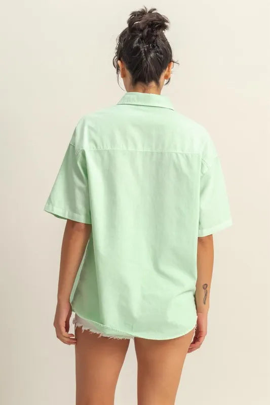 Mint Hyfve Short Sleeve Button Down Oversized Shirt