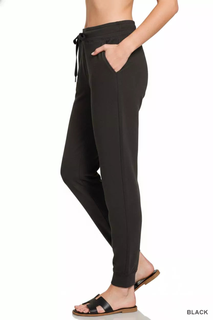 Black Zenana Drawstring Scuba Joggers With Pockets 1