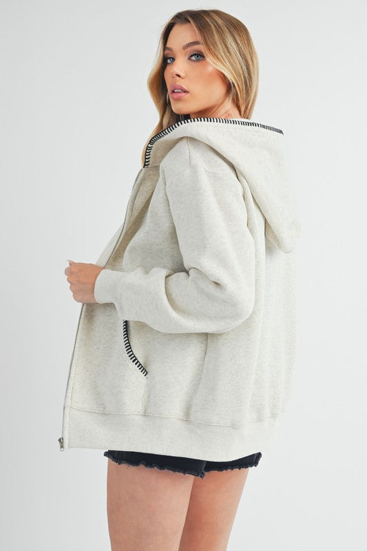 Aemi Co Contrast Trim Zip Up Hoodie Jacket 1