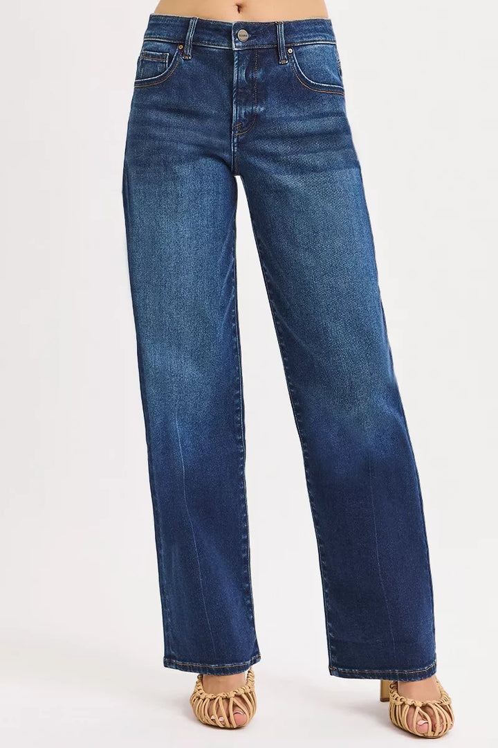 Dark Risen Mid Rise Wide Baggy Jeans