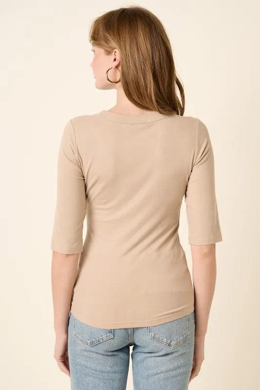 Tan Mittoshop Round Neck Half Sleeve T Shirt 1