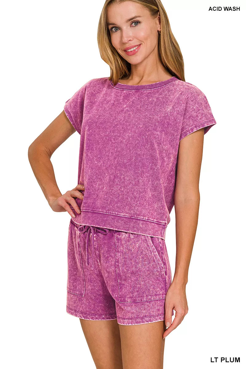 Lt Plum Zenana Premium Cotton Washed Sleeveless Top Shorts Set 3