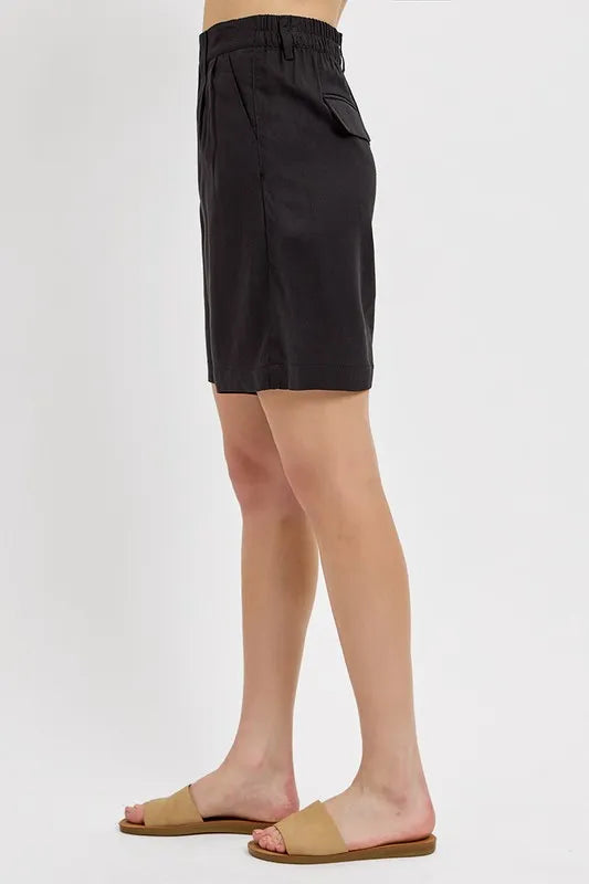 Black Risen High Rise Pleated Front Shorts 2