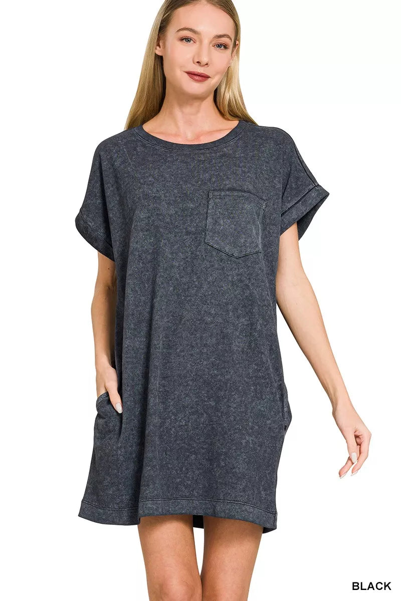 Black Zenana Premium Cotton Washed T Shirt Dress 3