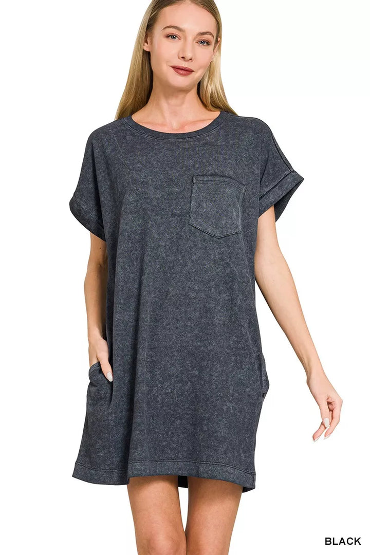 Black Zenana Premium Cotton Washed T Shirt Dress 3