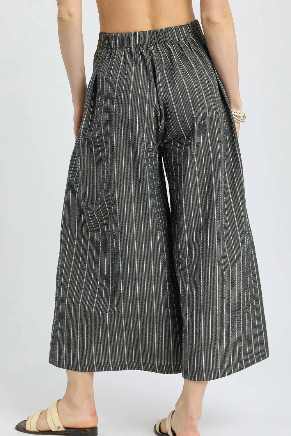 Black Umgee Pinstripe Crop Palazzo Pants 1