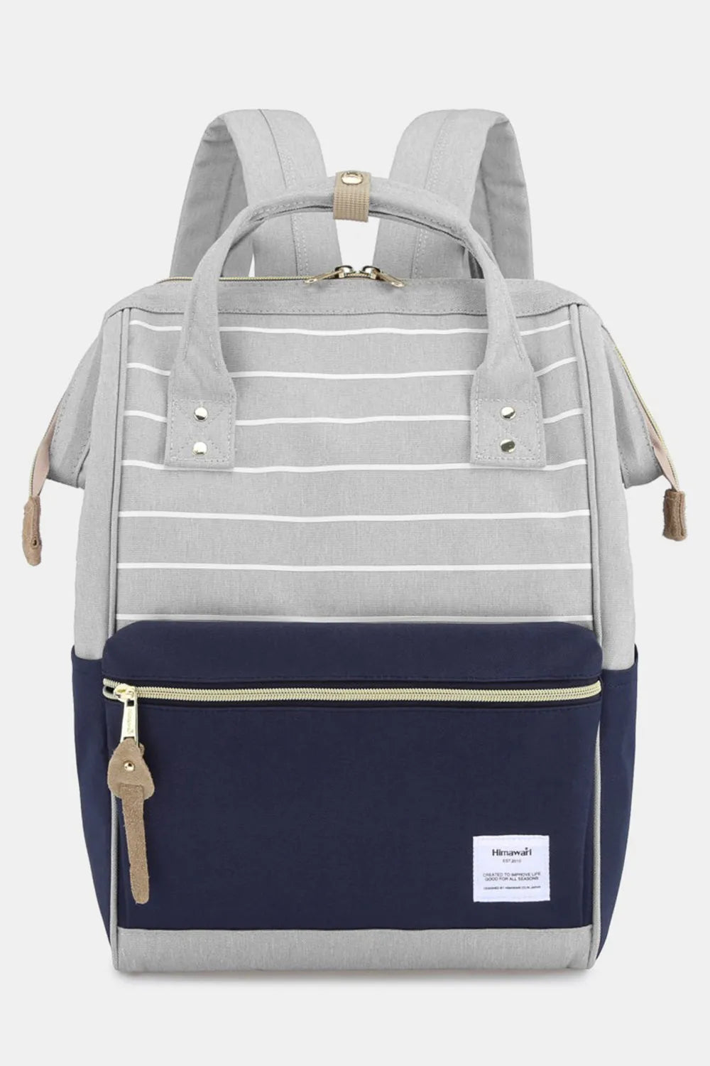 Grey/Pink/Stripe Himawari Waterproof Canvas Backpack Bag With Side Pockets
