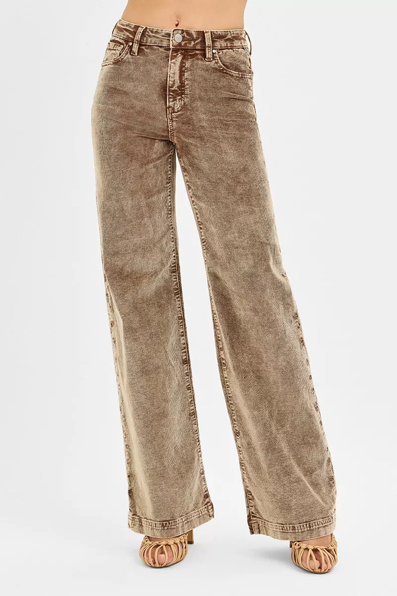 Mocha Risen High Rise Wide Leg Corduroy Jeans