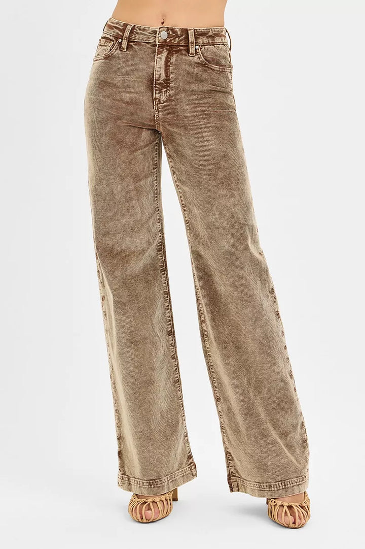Mocha Risen High Rise Wide Leg Corduroy Jeans