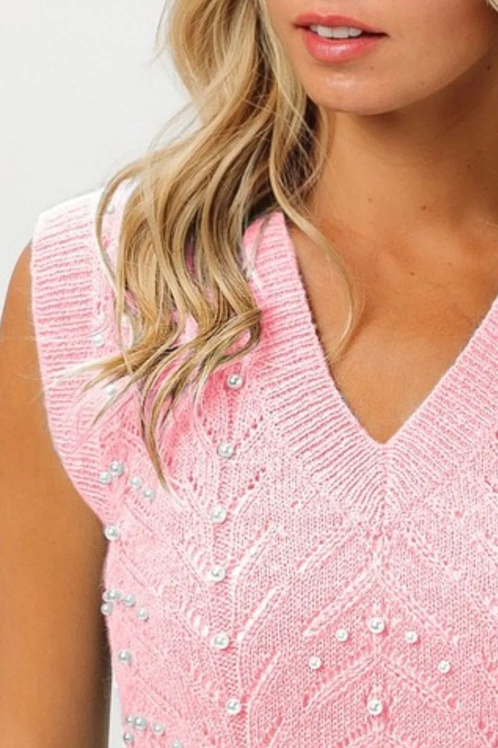 Blush Bibi Chevron Pointelle Pearl Knit Top 1