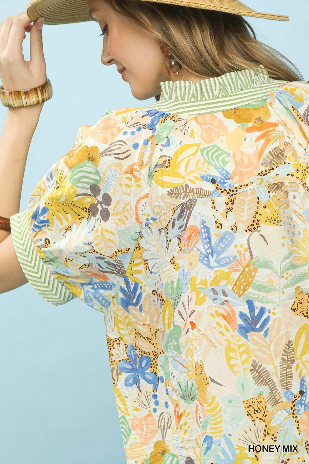 Umgee Mix Boho Printed V Neck Top 1