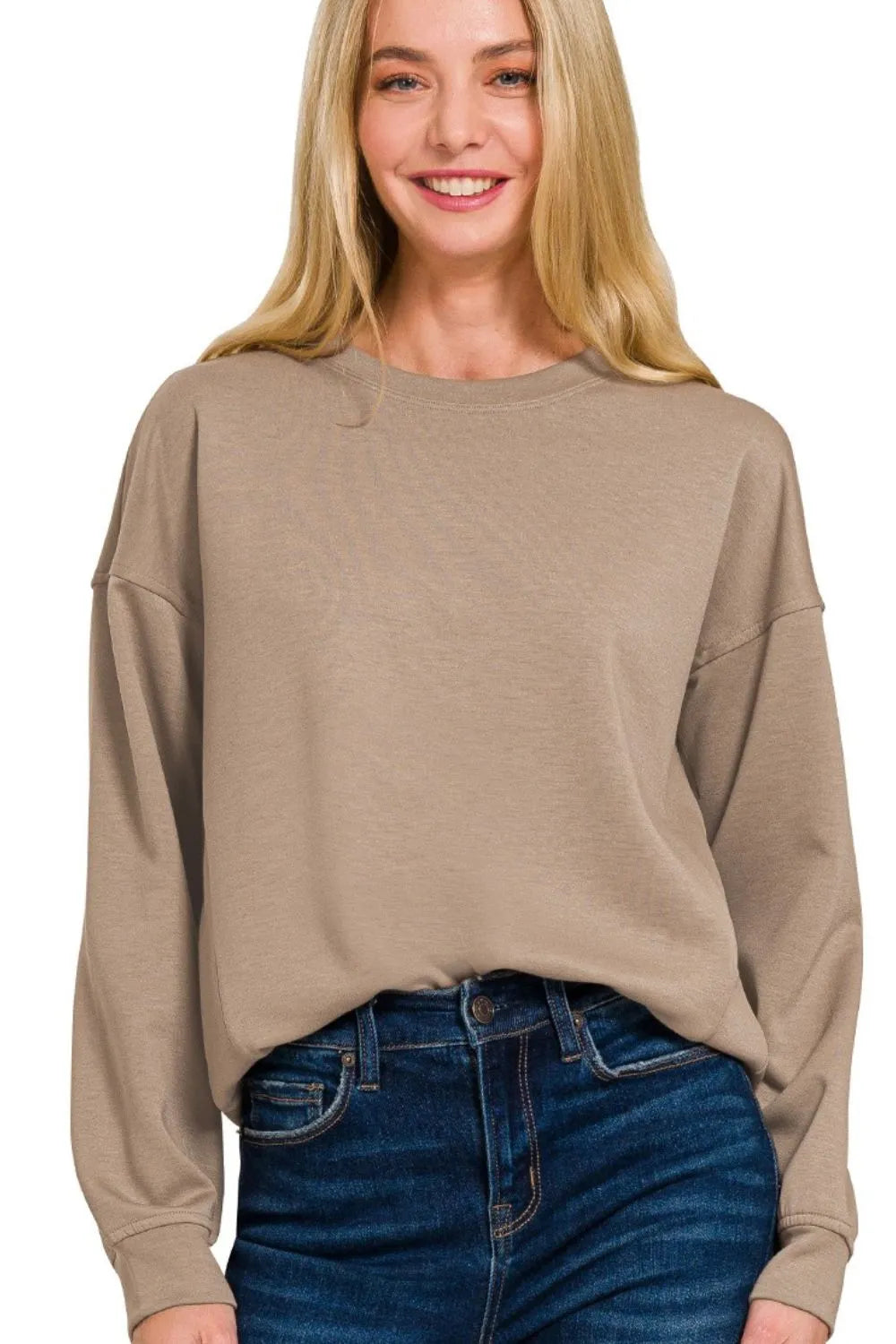 Cocoa Zenana Scuba Round Neck Sweatshirts