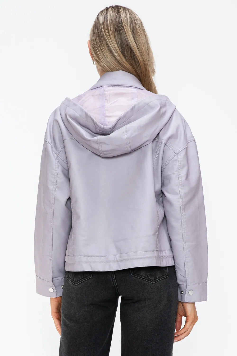 Lilac How Dare U Drawstring Hem Pu Leather Zip Up Jacket 2