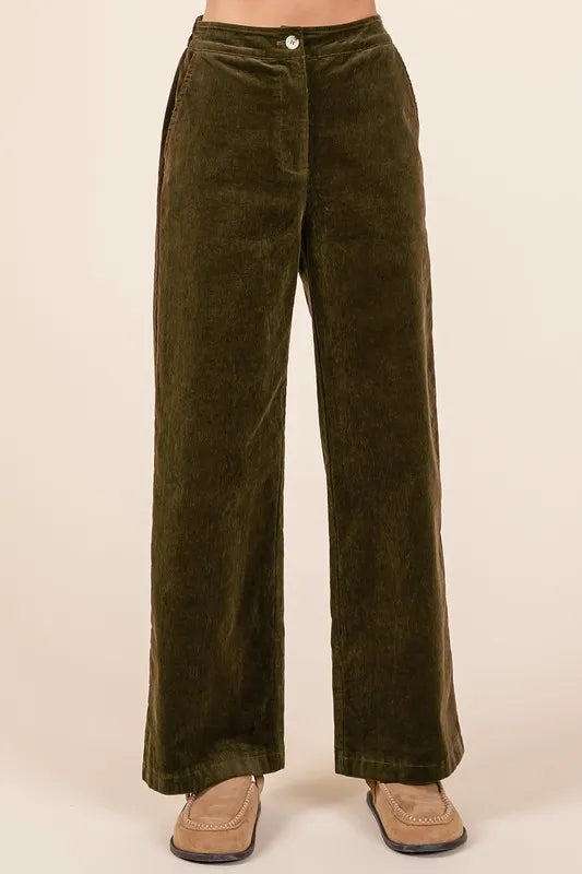Olive Mittoshop Corduroy Back Elastic Waist Pants 3