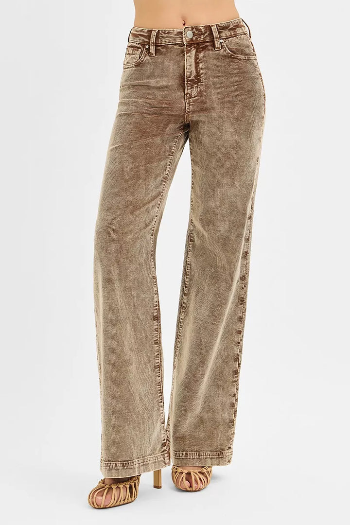 Mocha Risen High Rise Wide Leg Corduroy Jeans