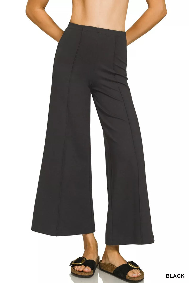 Black Zenana Heavy Ponte Elastic Waistband Pintuck Pants 1