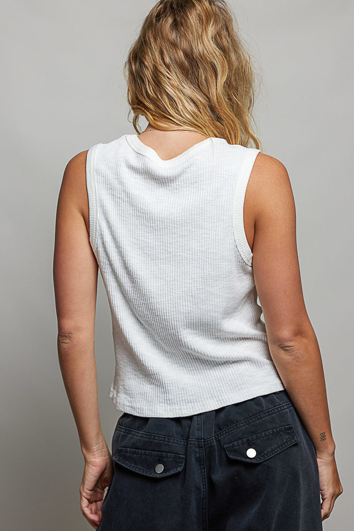 Pol Ribbed V Neck Tank With Stud Point