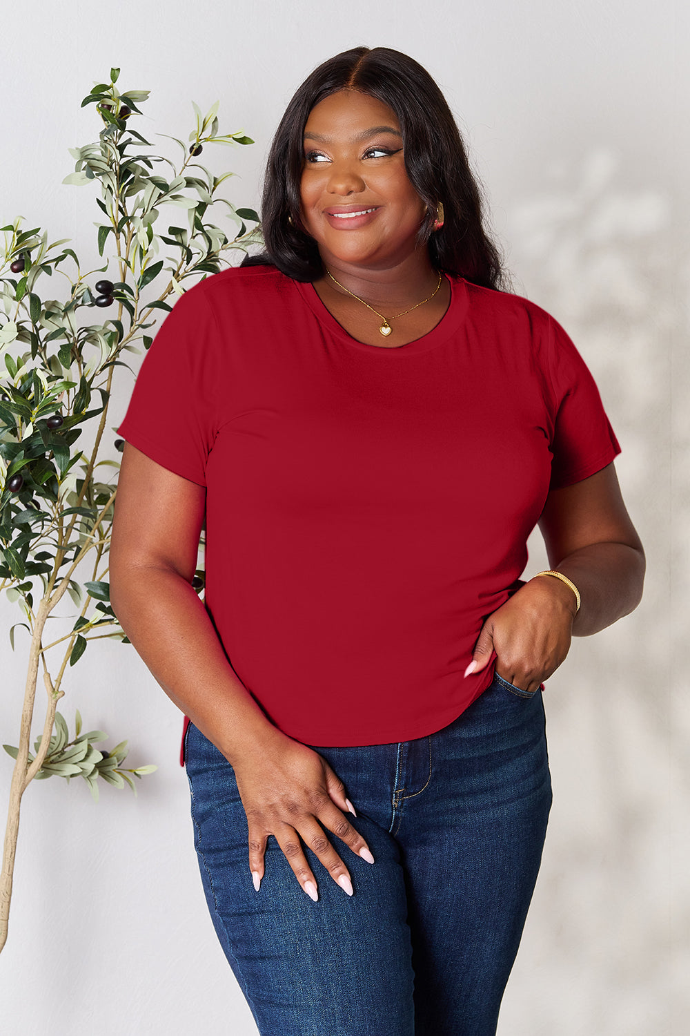 Teal Basic Bae Full Size Round Neck Short Sleeve T Shirt 2