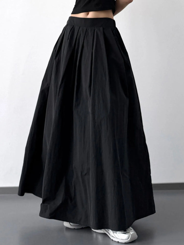 Black Pleated Linen Maxi Skirt