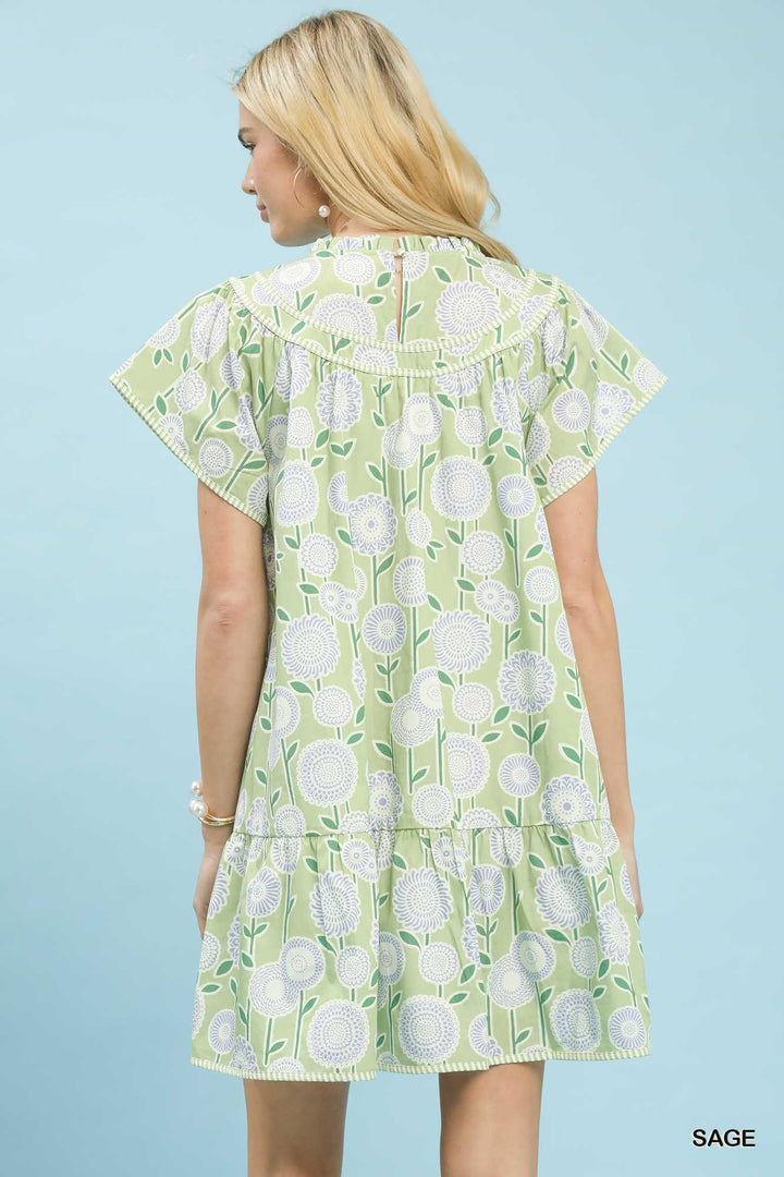 Sage Umgee Floral Print Tiered Babydoll Dress 1