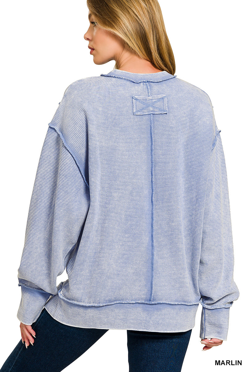 Marlin Zenana Acid Washed Double Ribbed Exposed Seam Sweatshirt 3