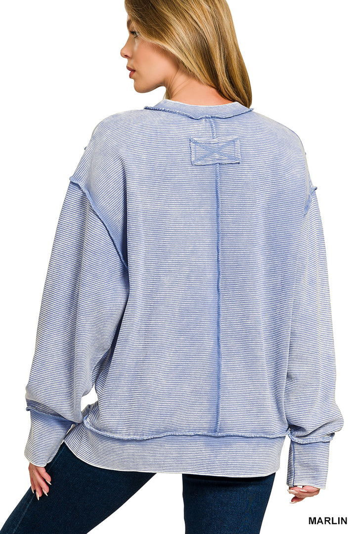 Marlin Zenana Acid Washed Double Ribbed Exposed Seam Sweatshirt 3