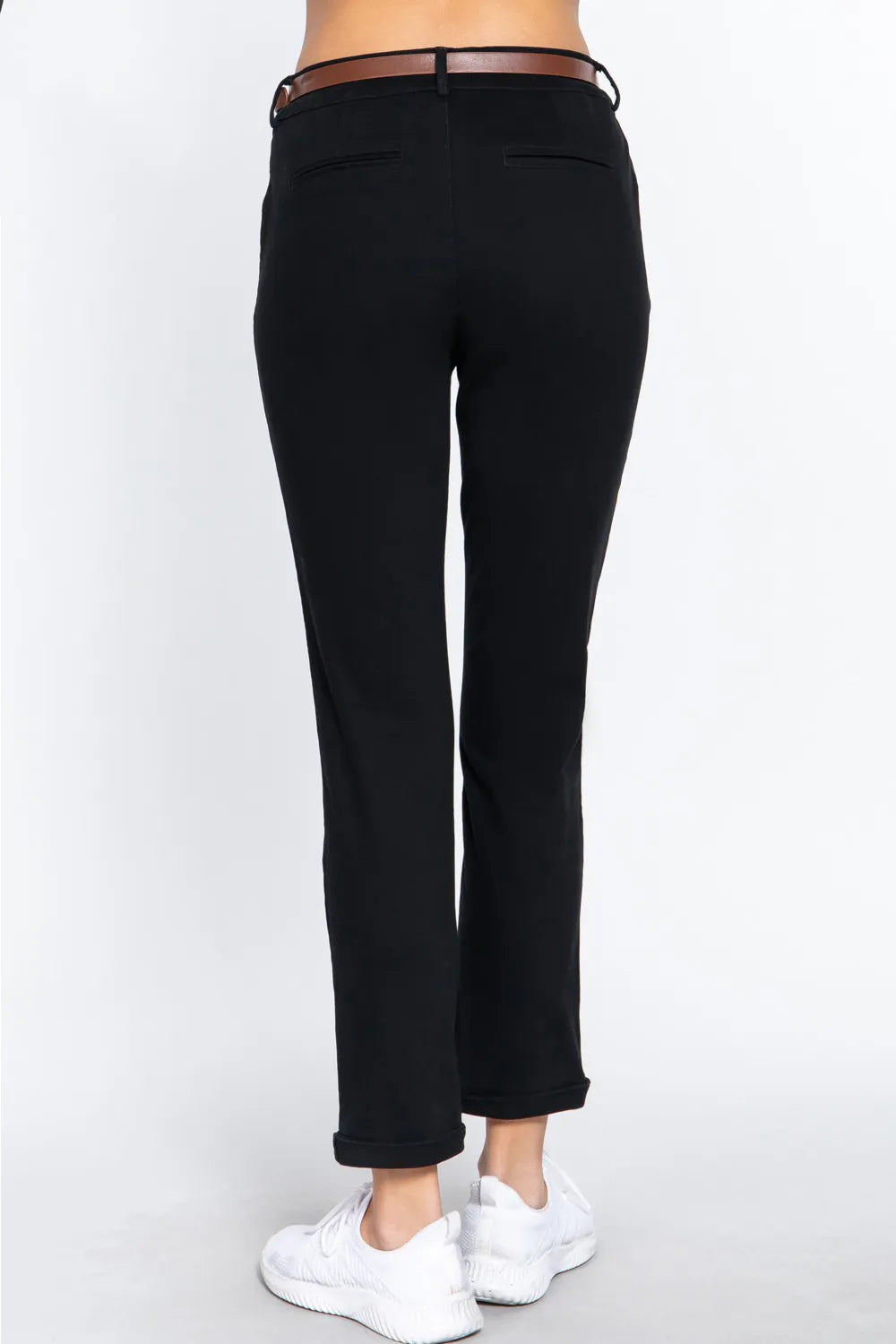 Black Active Basic Cotton Span Twill Straight Pants