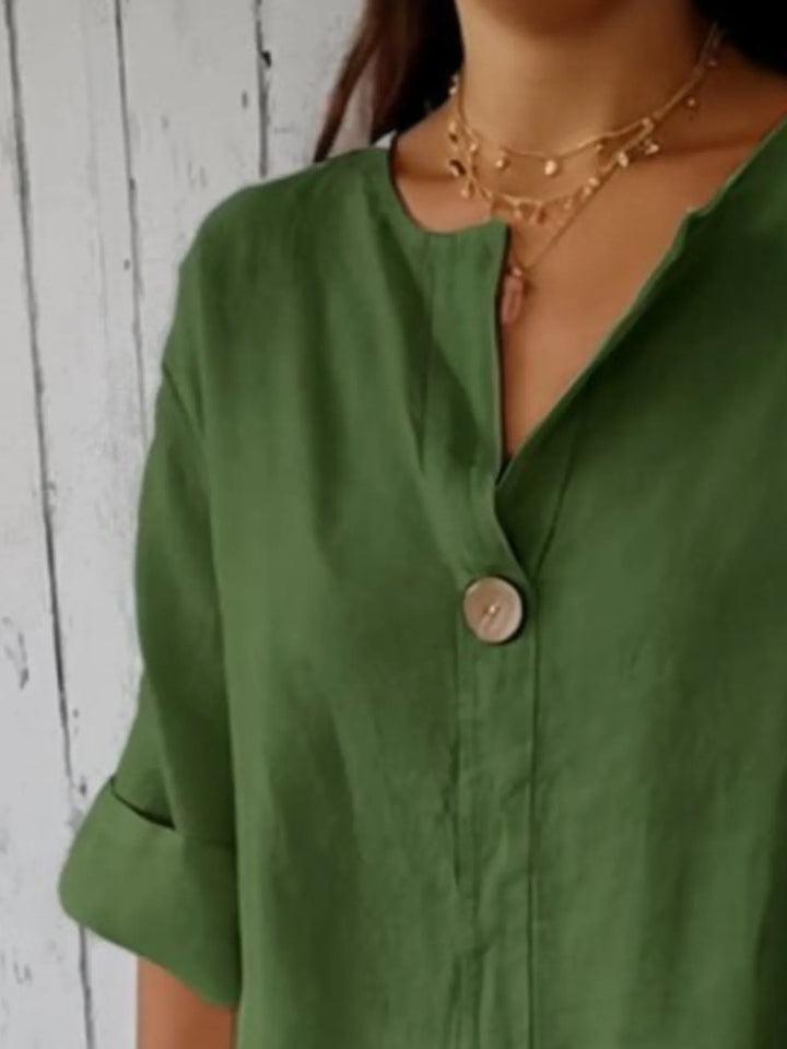 Apricot Full Size Linen Blend Notched Blouse Plus Size