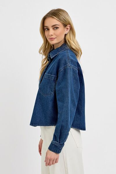 Dark Risen Button Up Long Sleeve Denim Shacket