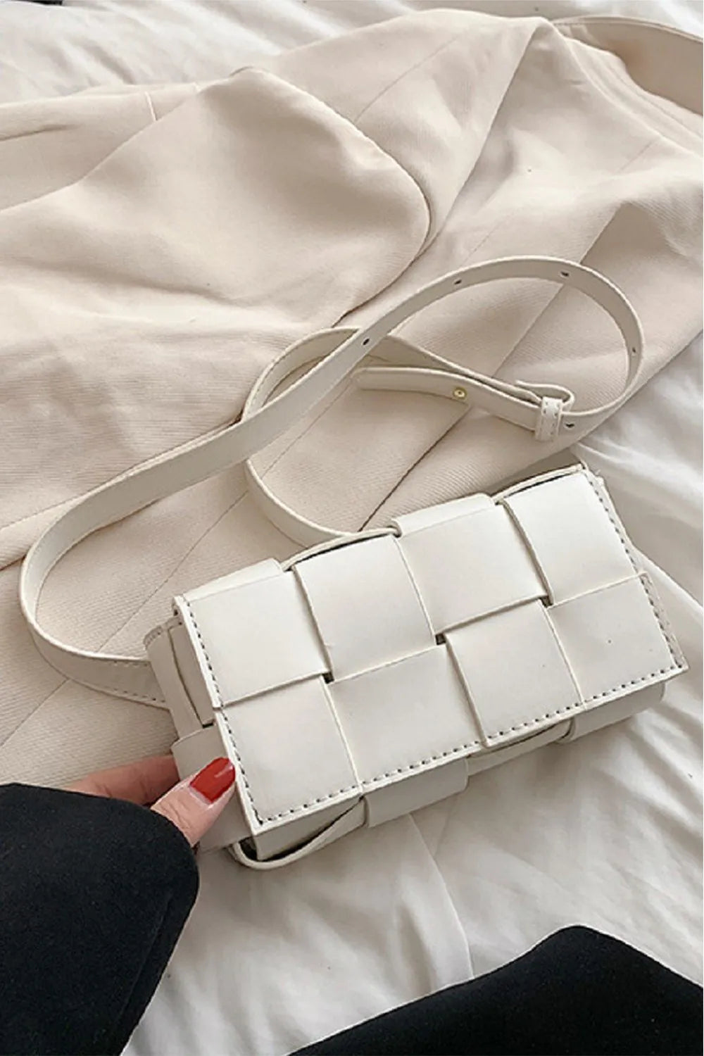 White Zenana Vegan Leather Woven Crossbody Bag