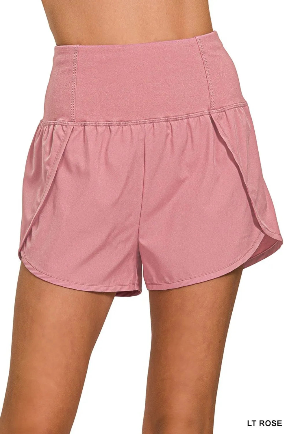 Lt Rose Zenana High Waisted Zippered Back Pocket Running Shorts 1