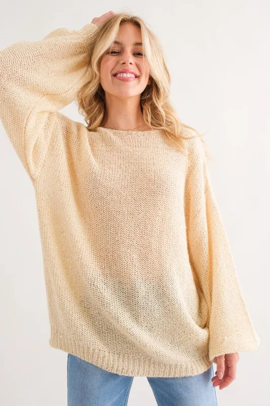 Cream And The Why Sequined Light Weight Pullover Sweater