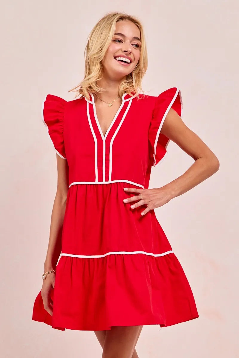 Bibi Gameday Theme Contrast Binding Ruffled Dress 1
