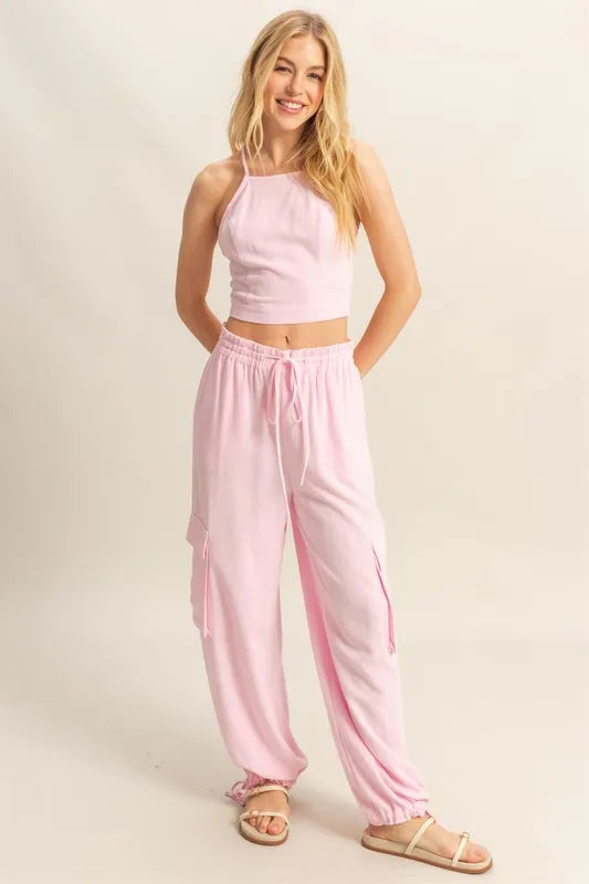 L.Pink Hyfve Crop Top And Cargo Pants Set 3