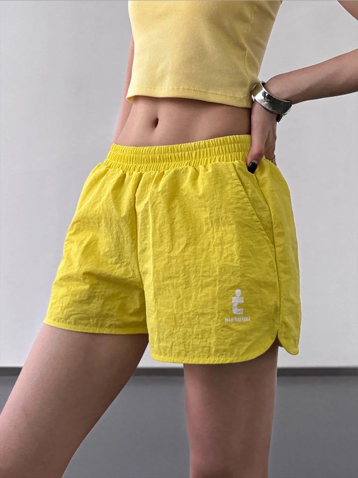 Lemon Yellow Elastic Waist Cotton Linen Shorts