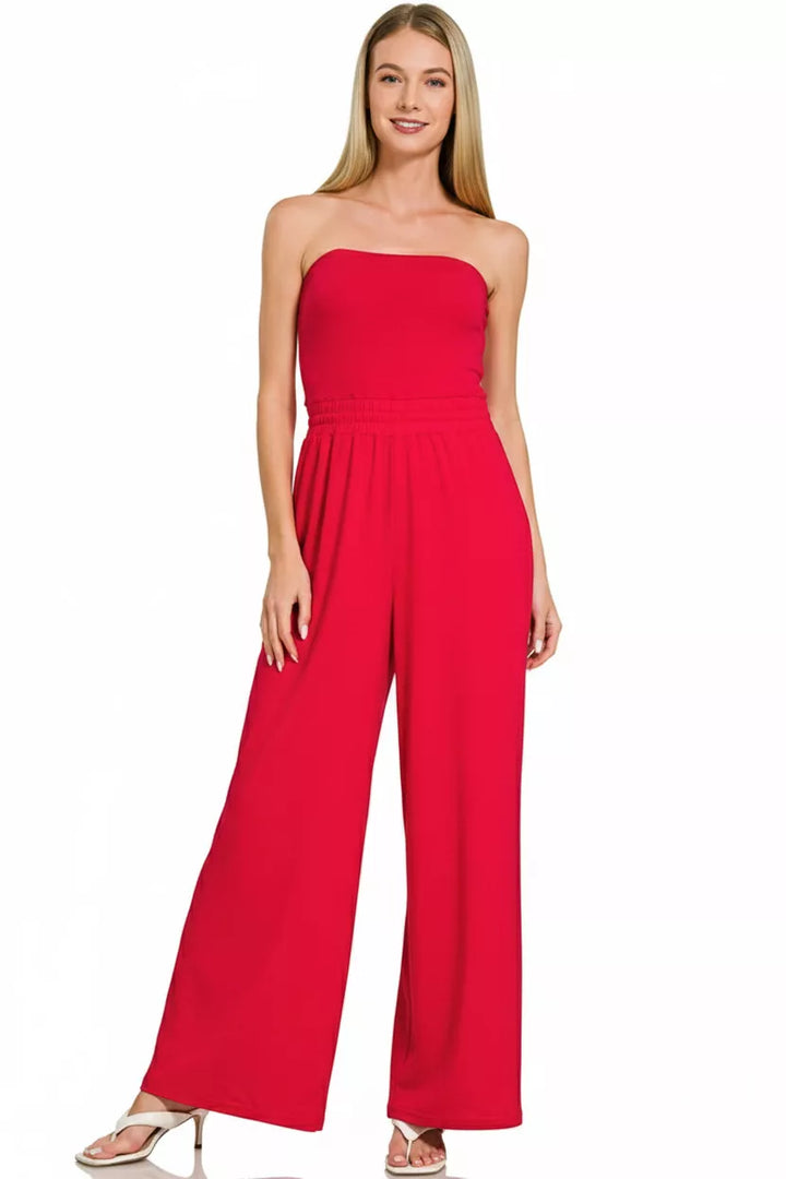 Ruby Zenana Tube Top Jumpsuit With Drawstring Waist