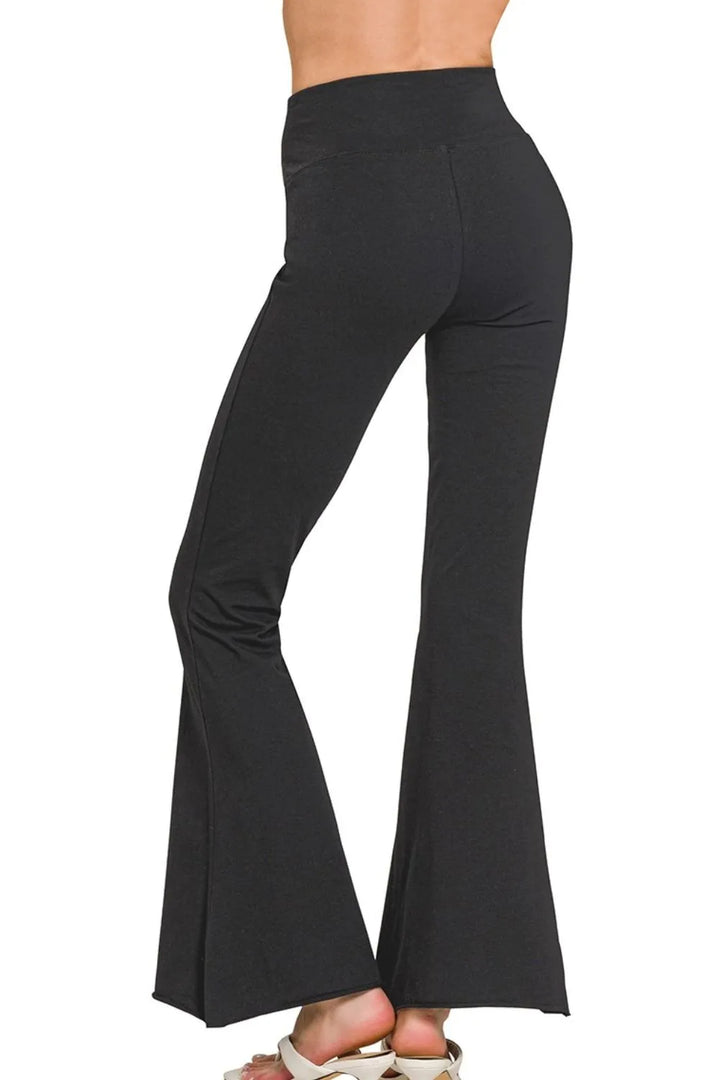 Black Zenana Raw Edge Hem Flare Yoga Pants