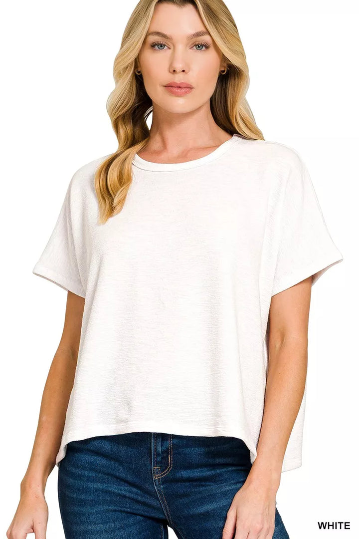 White Zenana Cotton Slub Oversized Tee 1