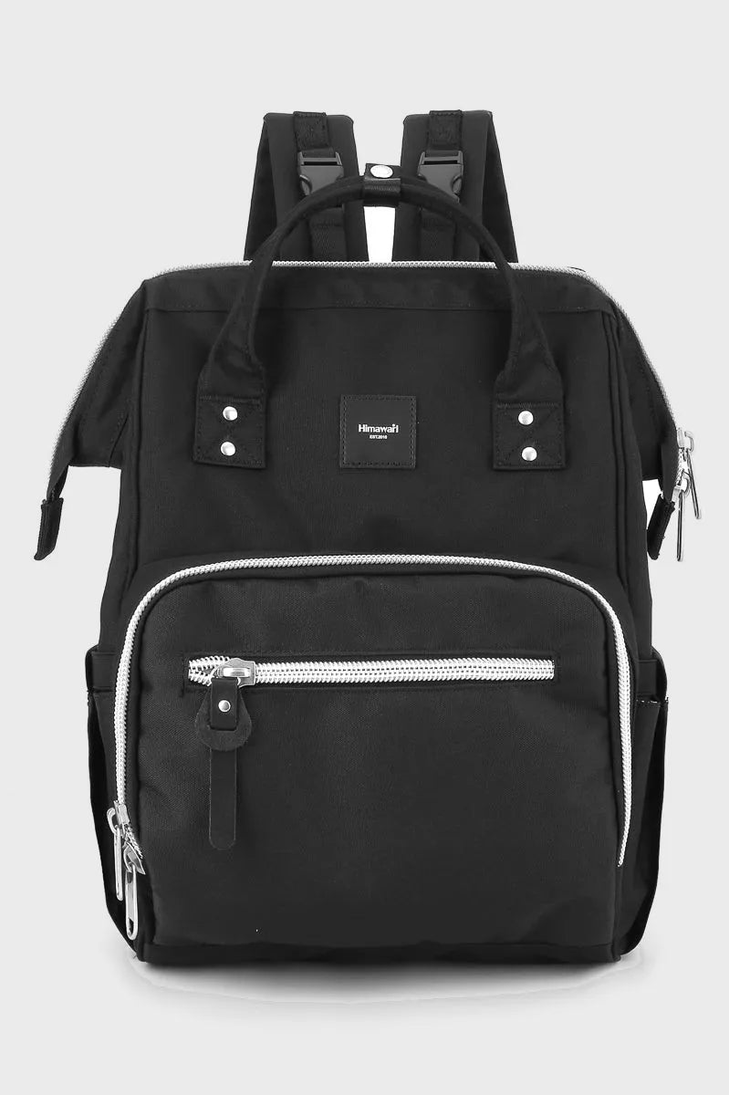 Black Himawari Waterproof Canvas Backpack Bag With Side Pockets 1