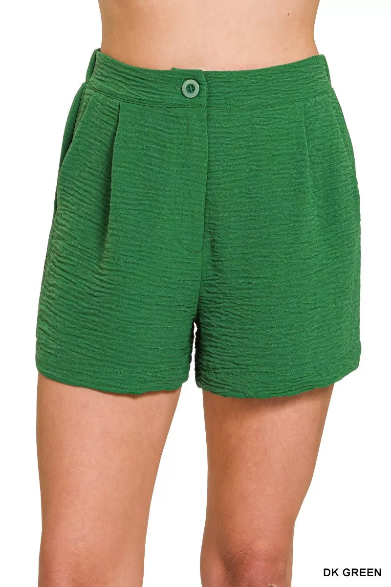 Dk Green Zenana Woven Airflow Back Elastic Waist Shorts 1