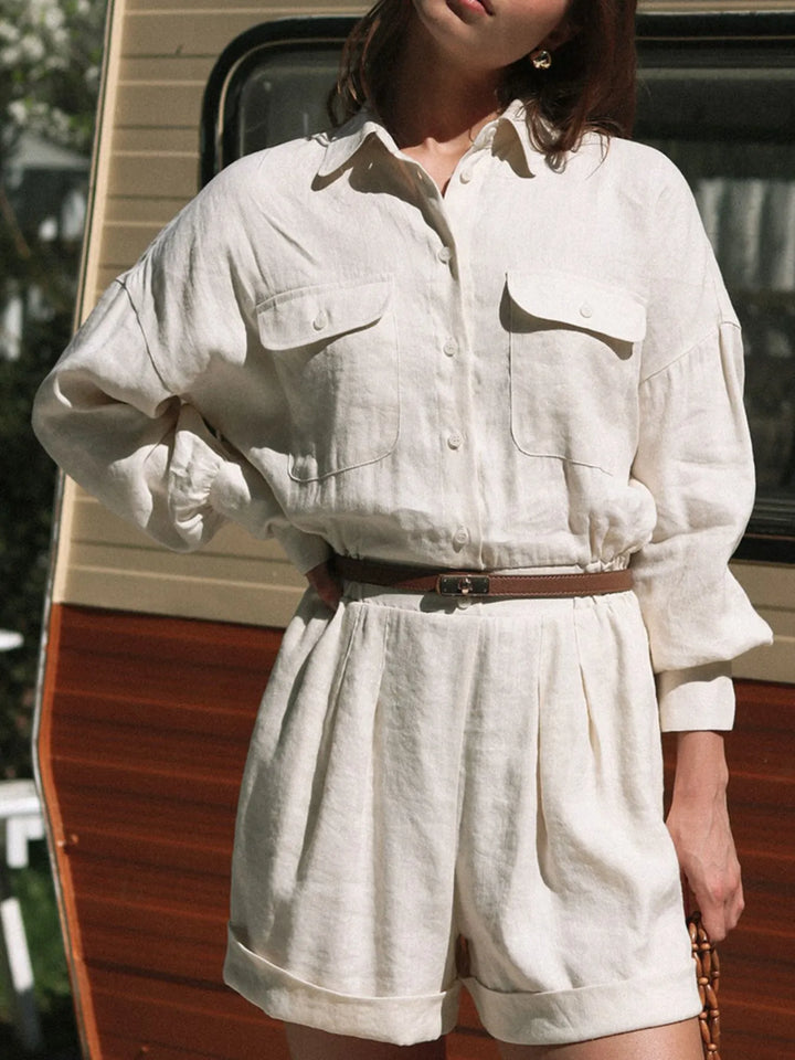 Casual Button Front Long Sleeve Romper