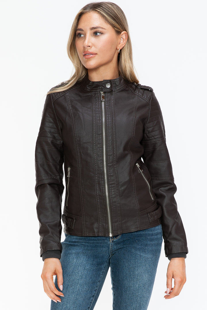 Snobbish Pu Leather Biker Jacket With Side Zip Pockets 2