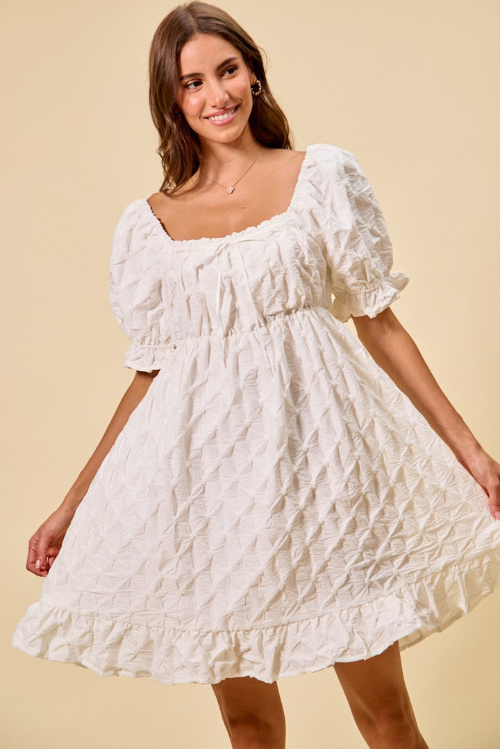 Off White So Me Texture Woven Ruching On Bust Mini Dress