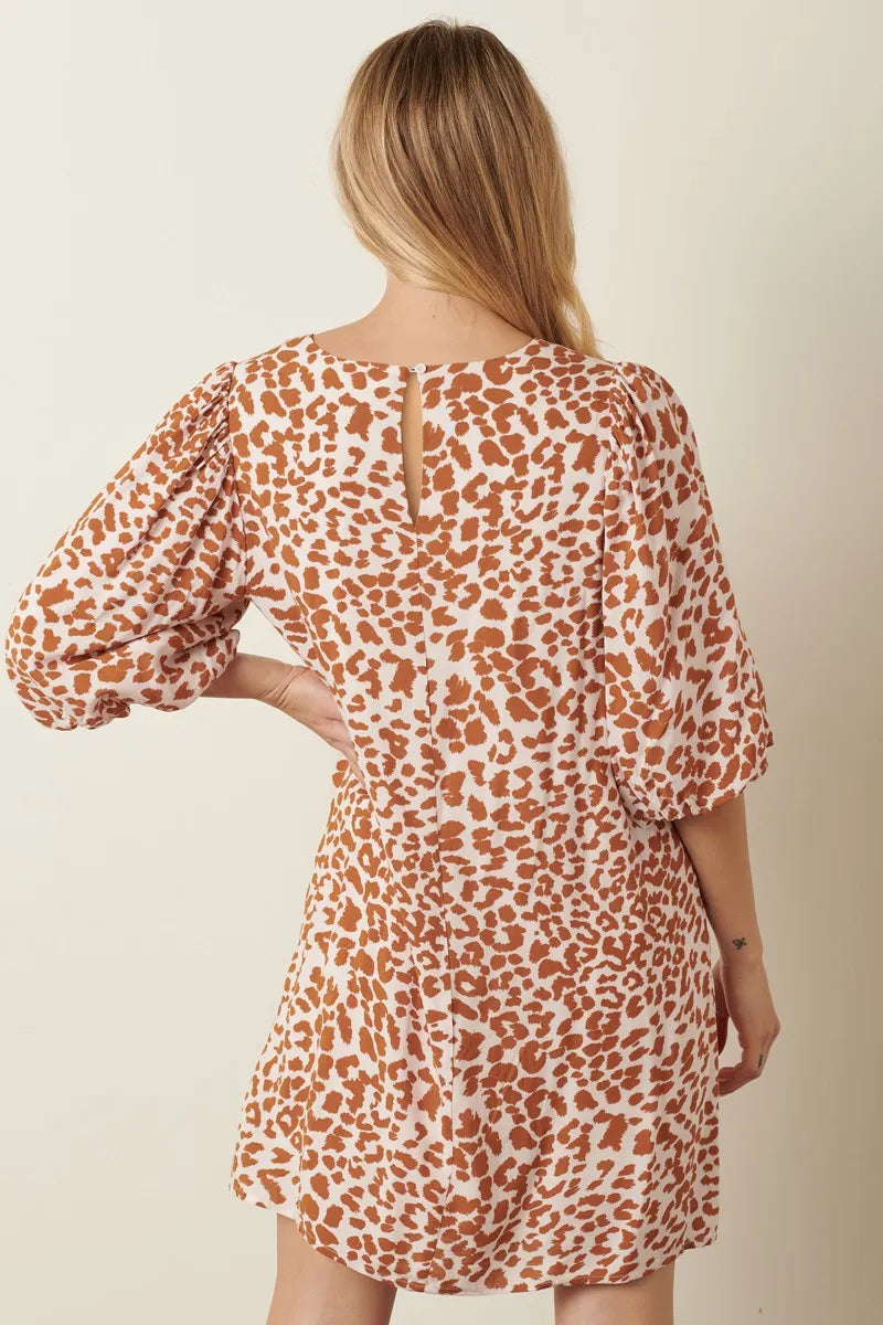 Mustard Mittoshop Animal Print Puff Sleeve Mini Dress 1