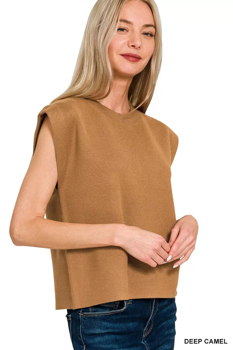 Deep Camel Zenana Round Neck Viscose Sweater Vest