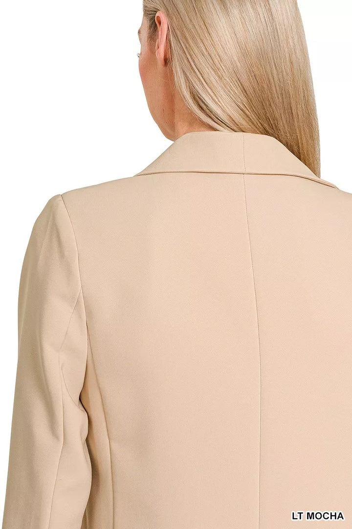 Lt Mocha Zenana Woven Long Sleeve Blazer With Lining 4