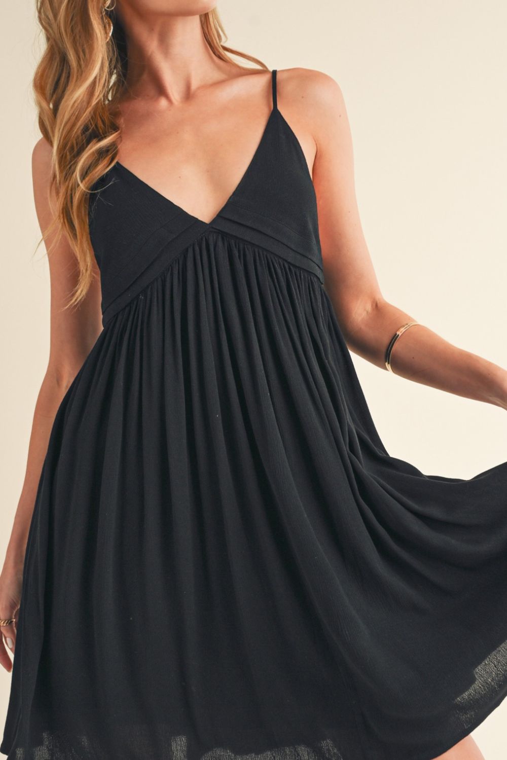 Black Aemi Co Ruched Plunge Mini Cami Dress 2